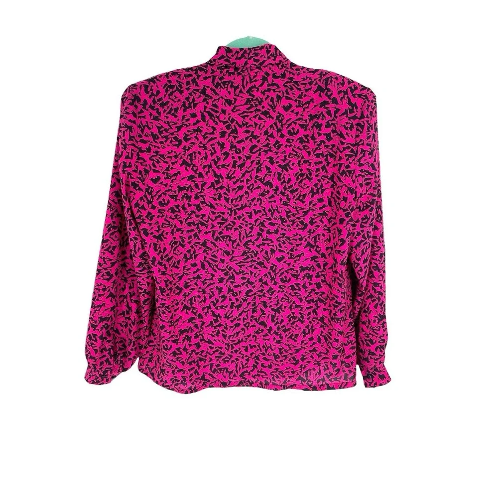 Vintage Vibrant Abstract Print Artsy Funky Bright Tie Neck Feminine Sexy Blouse - Picture 3 of 9